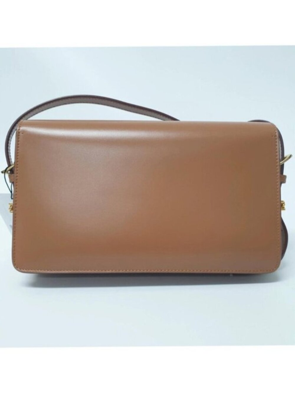 Authentic Burberry Brown Leather Shoulder Bag Logo Flap Dust Bag Luxury - Picture 3 of 12